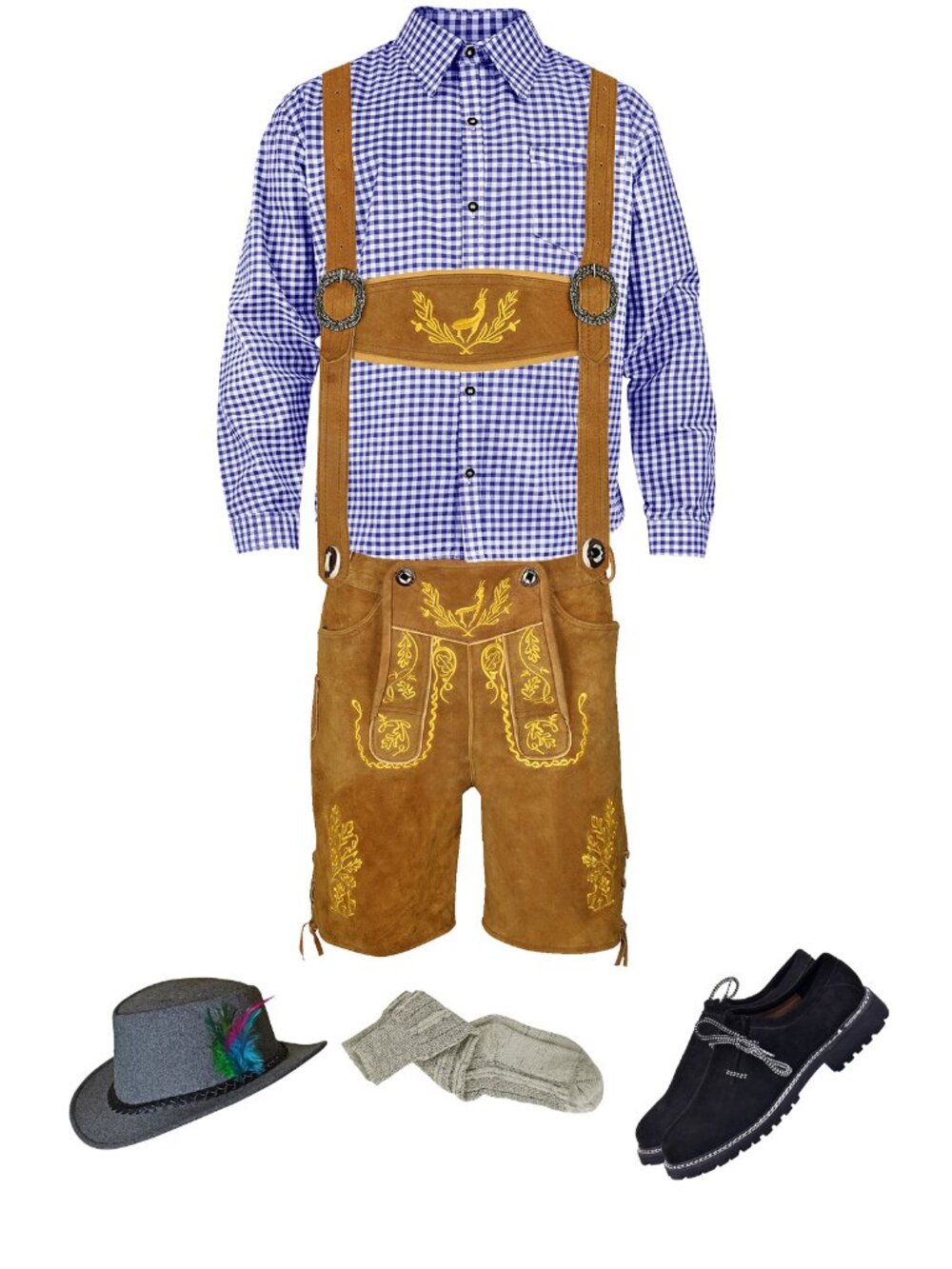 Men's Oktoberfest Outfit Lederhosen Bavarian German Costume Set